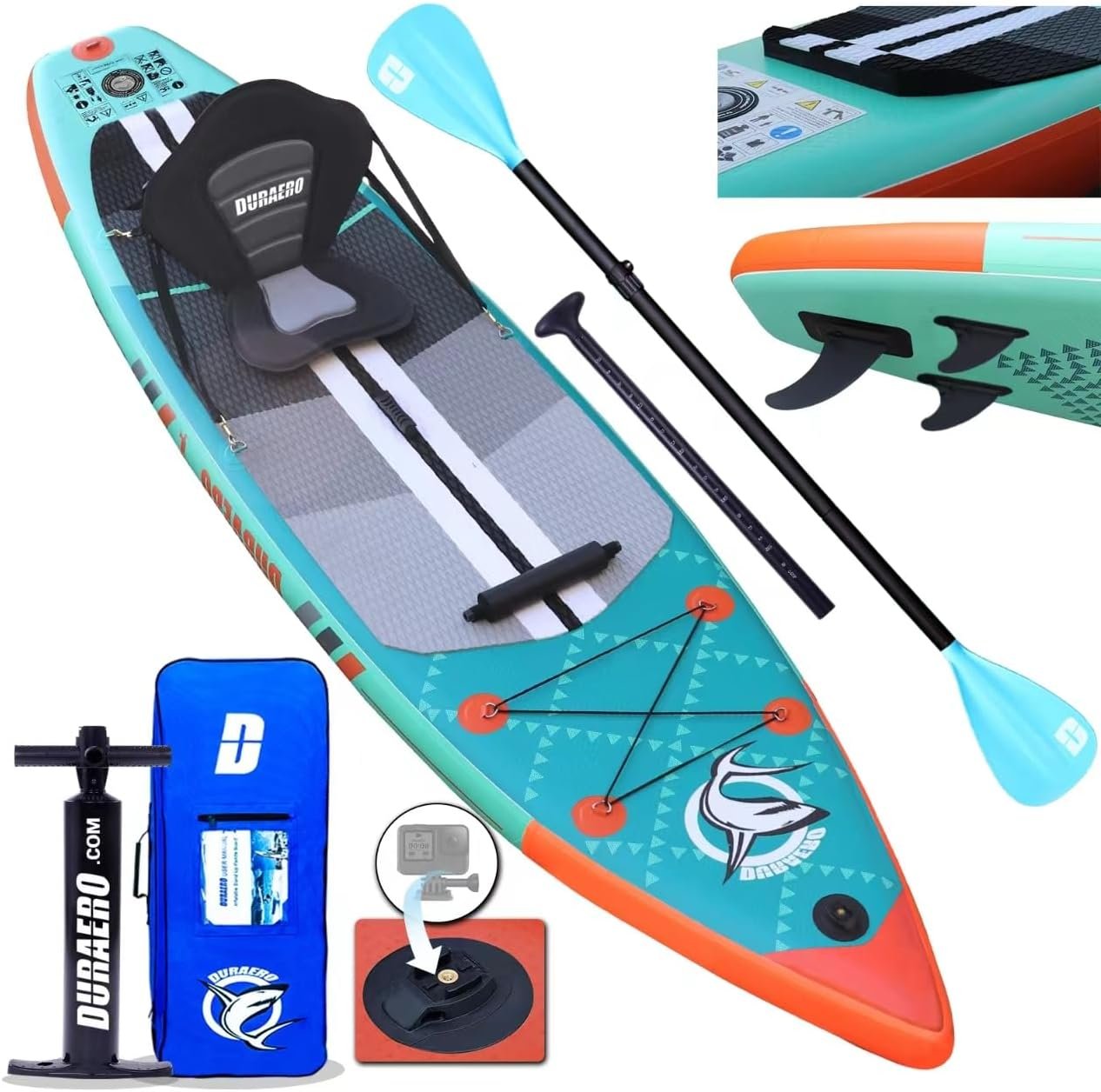 71A0zjLpjLL._AC_SL1280 Stand up Paddling Board Aufblasbare SUP Set, Kajak Sitz,330x76x15cm, Tragkraft bis 150Kg, Cam Halterung,Integrierte Kick-Pad, 3 Finnen, Verstellbares Doppel-Paddel, Komplettes Zubehör, Mintgrün