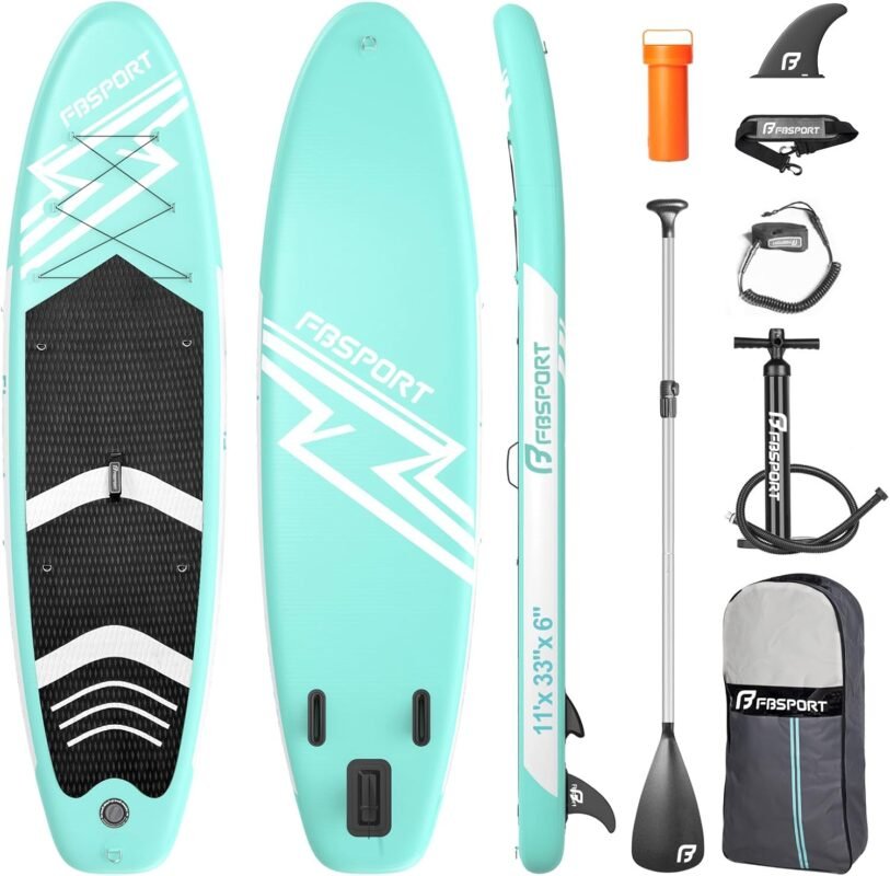 FBSPORT Aufblasbares SUP Board, Stand Up Paddling Board, Aufblasbare Stand Up Paddle Board für Stand-Up Paddling 15CM Dick, Surfbrett Kit mit Verstellbares Aluminium SUP Paddel+Pumpe