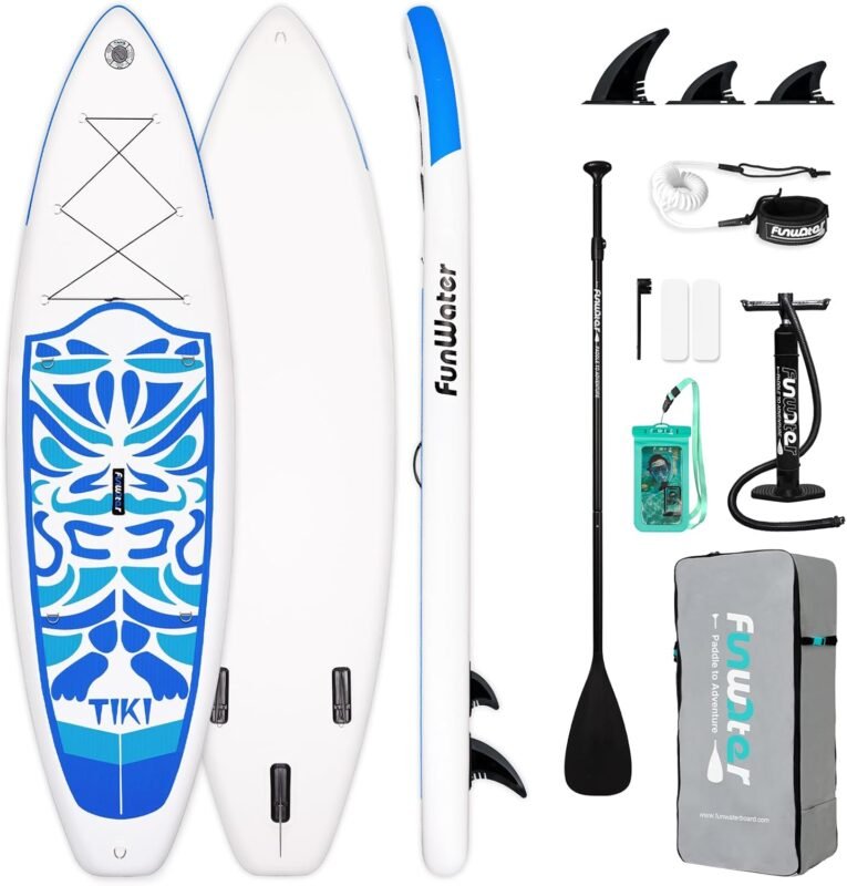 FunWater 10'6"–11'6" SUP Board, aufblasbares Stand-Up Paddle Board für alle Könnensstufen, ideal für Einsteiger & Familien, mit Anti-Rutsch Eva-Deck, Paddel, Pumpe & komplettem Zubehör
