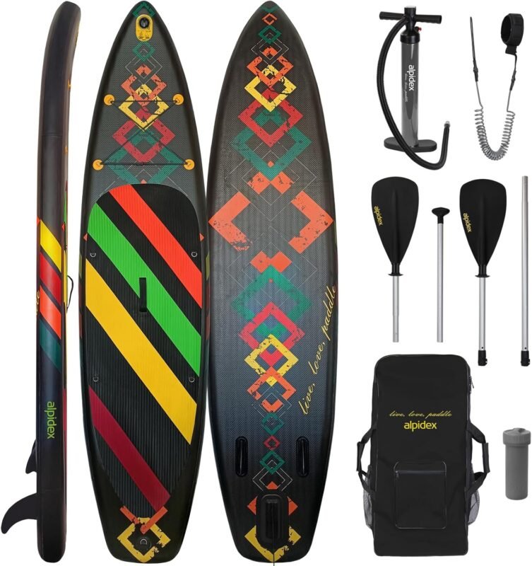 ALPIDEX Stand Up Paddle Set SUP 320 x 76 x 15 cm max. belastbar bis 200 kg Aufblasbar Stabil Leicht Komplett Set Tragetasche Paddel Finnen Luftpumpe Leash Repair Kit