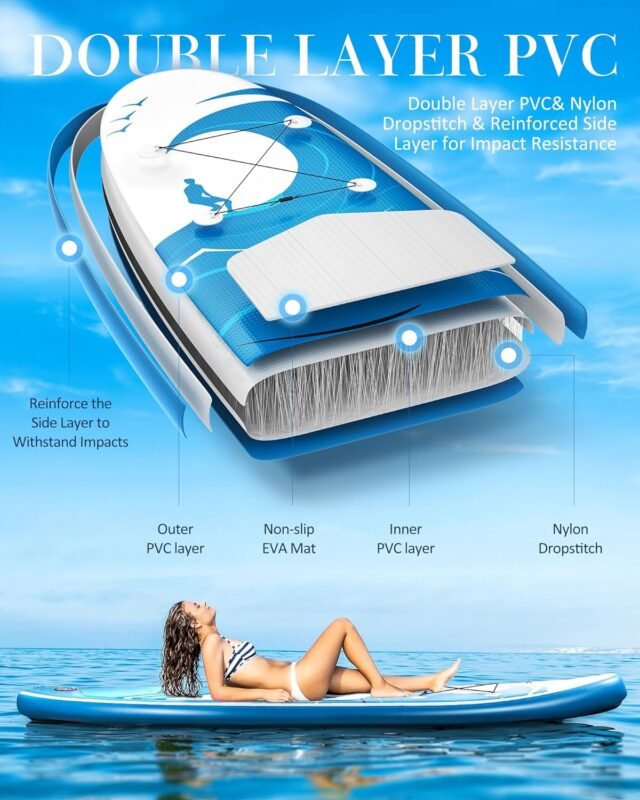 Paddle Board Stand Up Paddle Board SUP 15,2 cm Dickes Brett mit ISUP Zubehör & Tragetasche & schnelles Pumpen für Erwachsene & Jugendliche zum Paddeln, Surfen, Angeln, Yoga