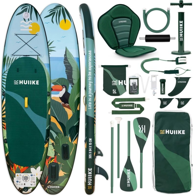 HUIIKE Stand Up Paddling Board mit Zubehör, Paddel, Finnen, Pumpe. Paddle Sup Board Aufblasbar Hohe Stabilität und Widerstandsfähigkeit. 305 x 84 x 15 cm, Belastbar bis 130 kg