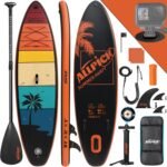 ALLPICK Premium SUP Board Set, Stand Up Paddling Board Aufblasbar, Mit Universal Kamerahalterung, Komplettes Zubehör, Verstellbares Paddel, Anfänger, Fortgeschrittene, 200kg