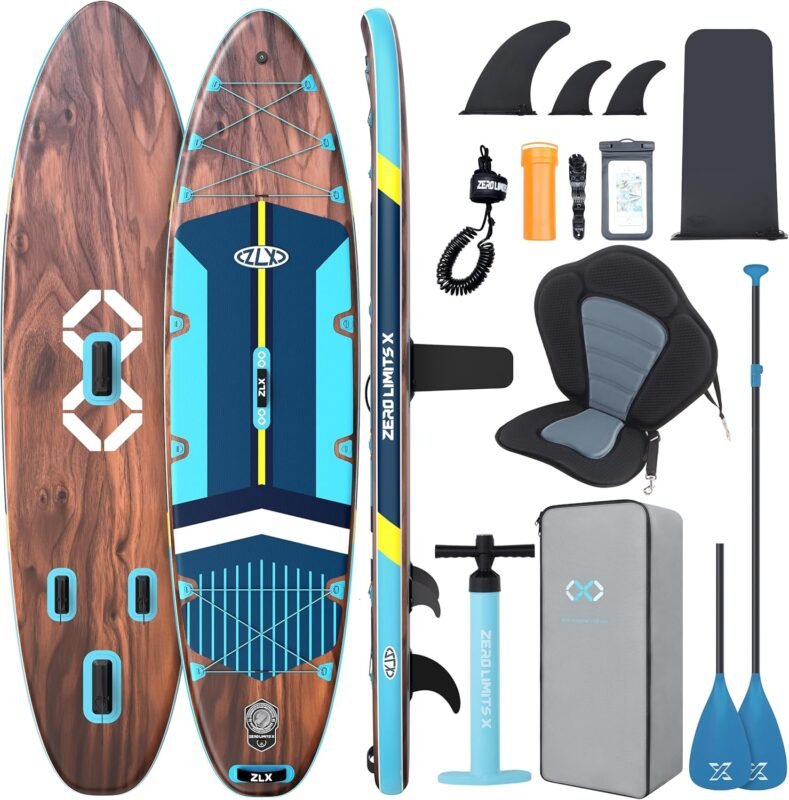 ZLX 350cm Extra Groß Stand Up Paddle Board mit Sitz Große Tragfähigkeit 550LB Inflatable SUP Board für Erwachsene Anfängerfreundlich Stabiles Anti-Rutsch-Deck